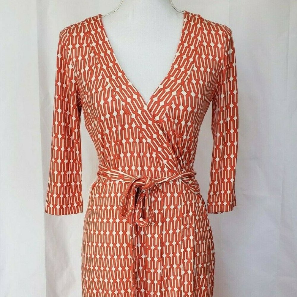 Anthropologie Coral Geometric Wrap Dress XS - Picture 1 of 8